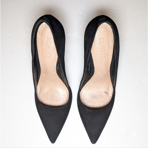 Schutz Lou High Stiletto Black Suede Pump Heel - Picture 7 of 11